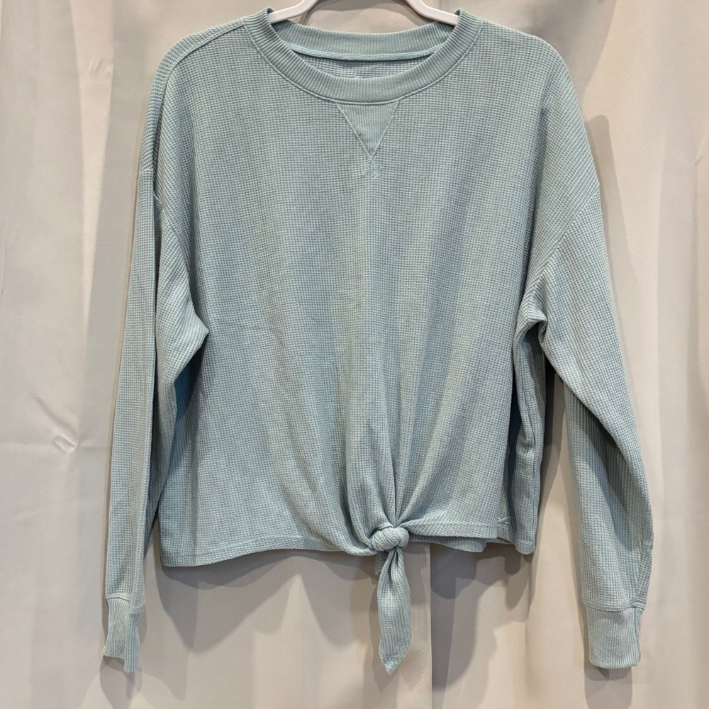 Hollister Mint Green Waffle Knit Tie Front Long Sleeve Top Oversized Large 19359